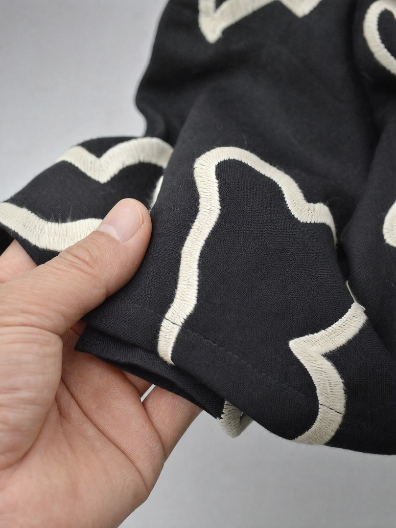 Nocturne — Black Embroidered Flower Shirt