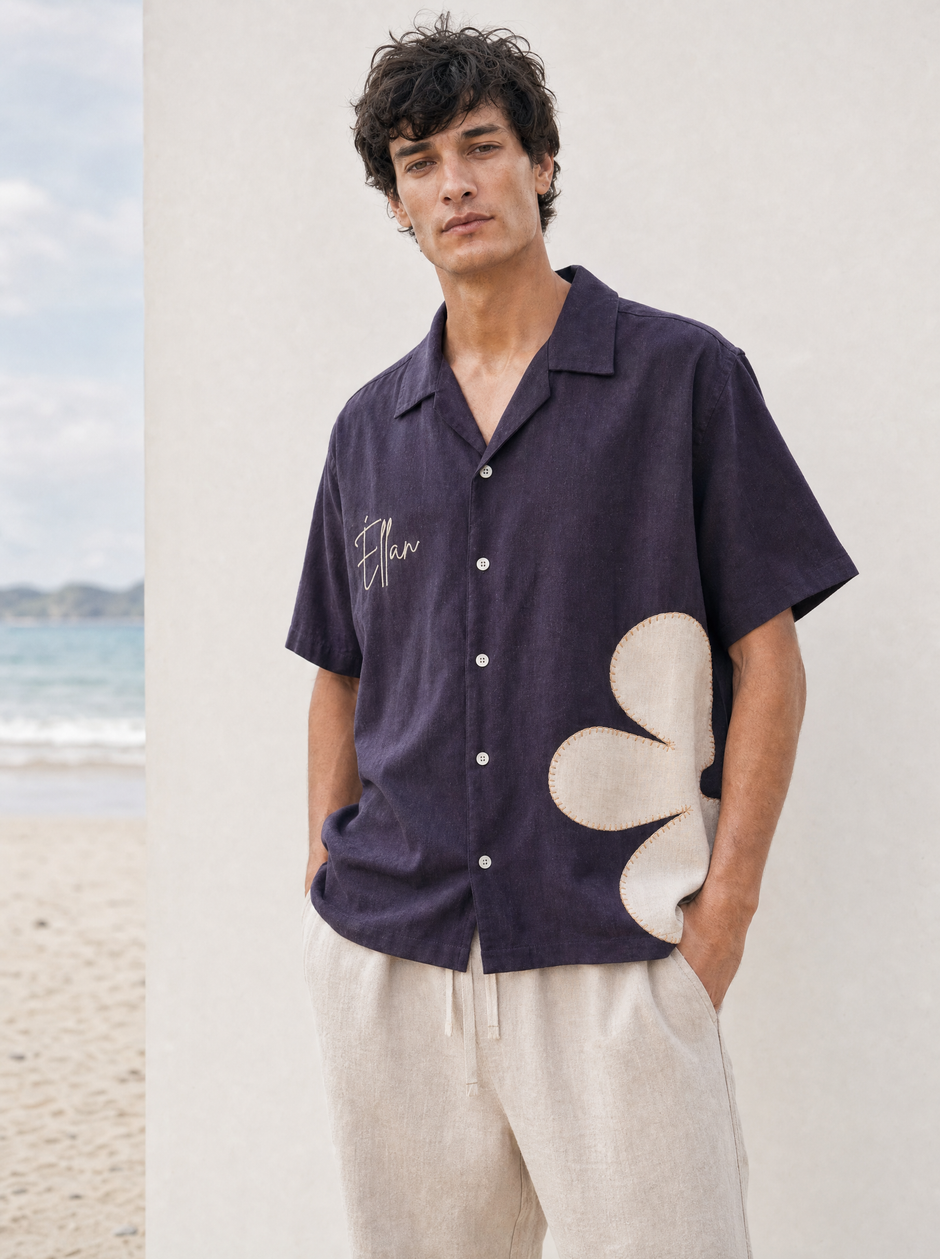 Marguerite — Navy Daisy Hemp Shirt