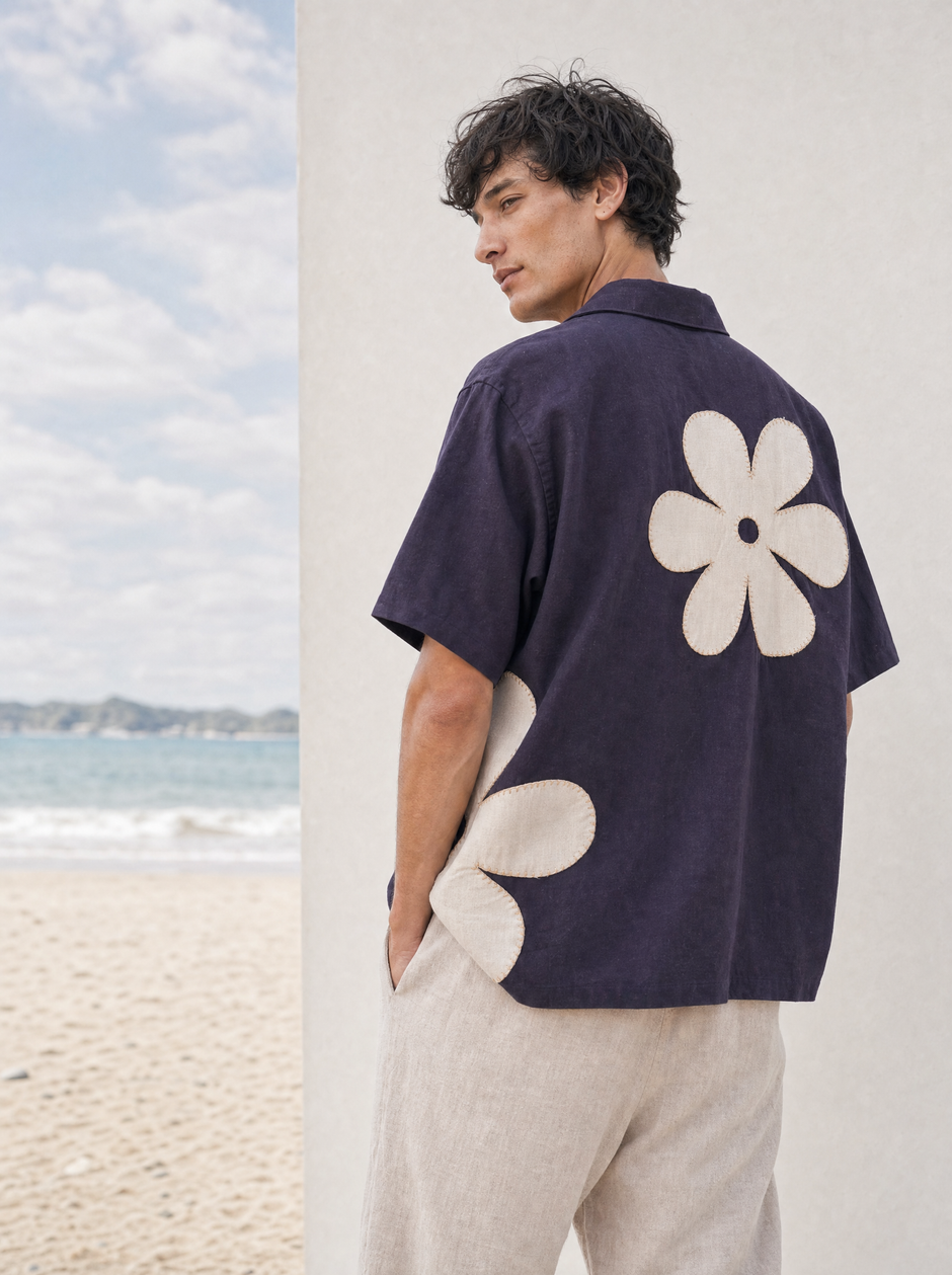 Marguerite — Navy Daisy Hemp Shirt
