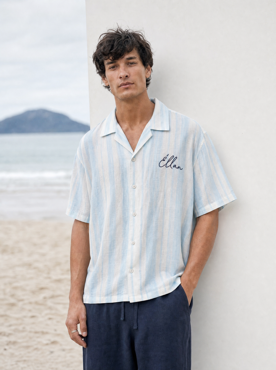 Antibes — Lobster Striped Linen Shirt