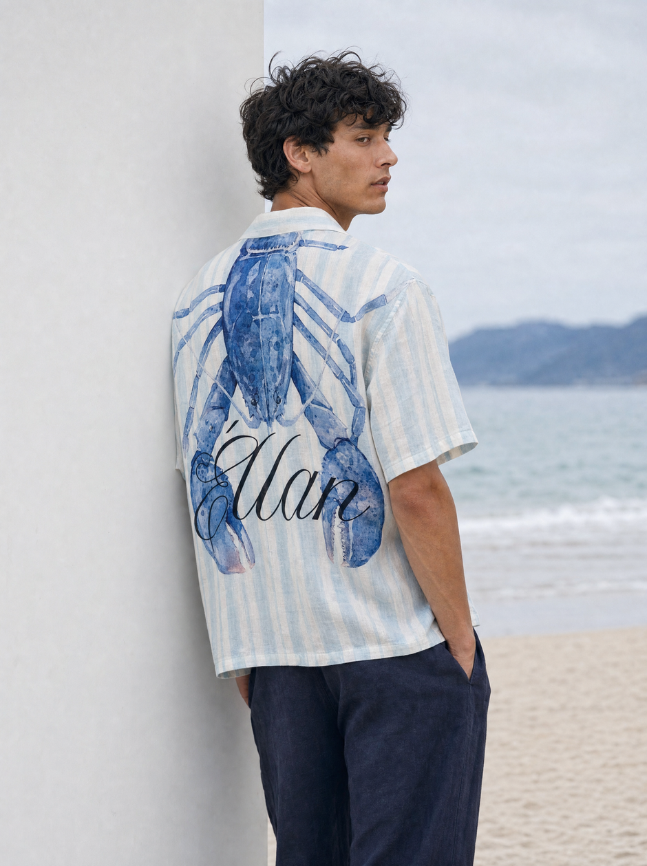 Antibes — Lobster Striped Linen Shirt