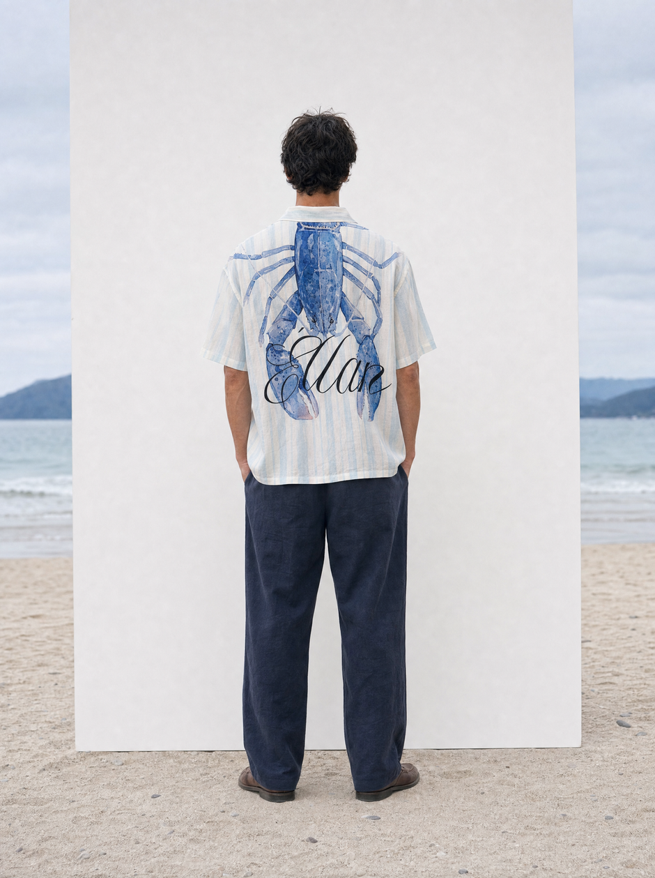 Antibes — Lobster Striped Linen Shirt