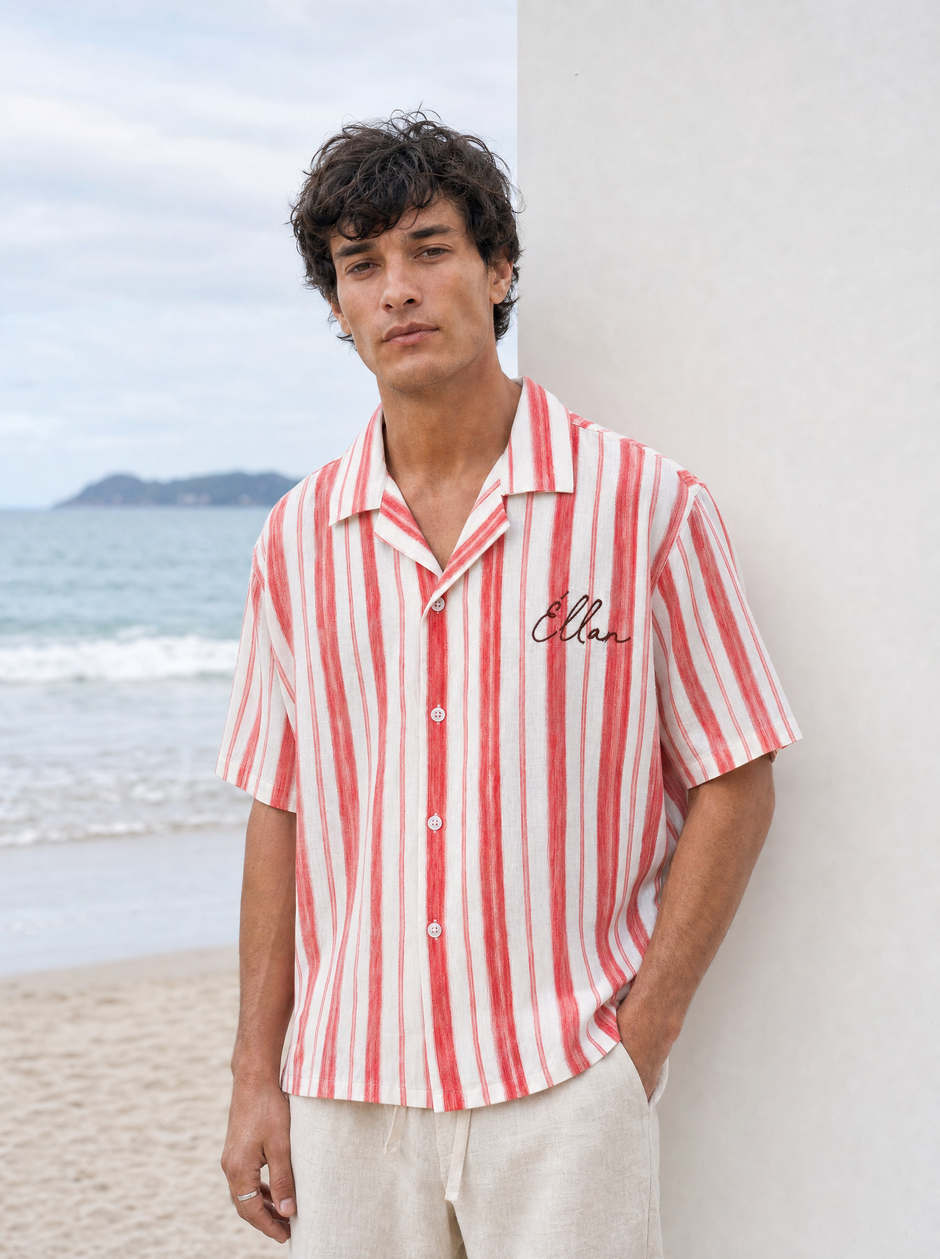 Naxos — Octopus Striped Linen Shirt